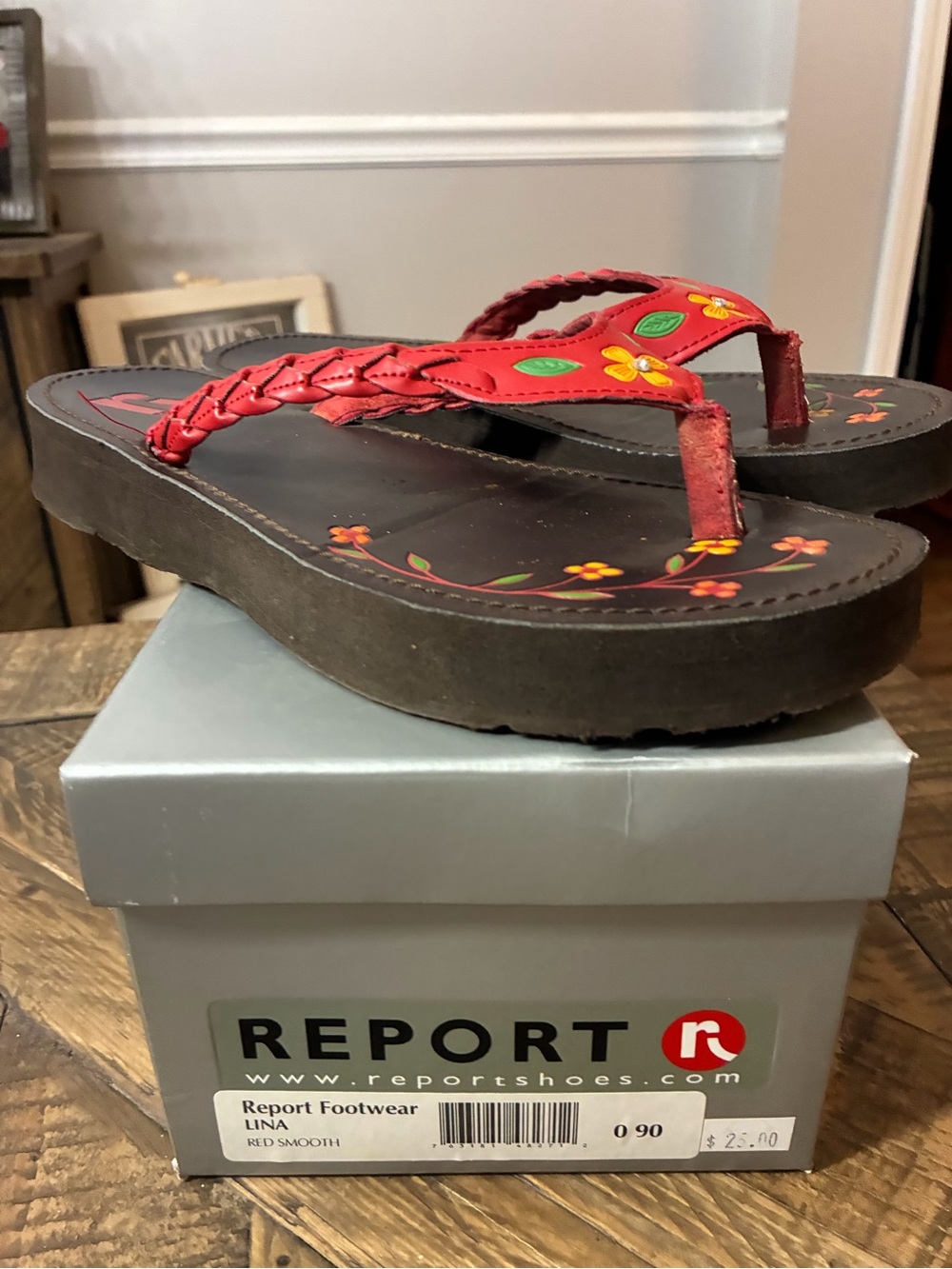 Report Red Braided Floral-Accent Flip Flop Sandals